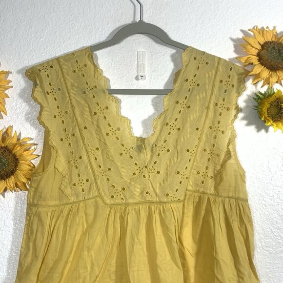 Lucky Brand Yellow Laser Cut Boho Skirted Blouse Size Medium Women’s - Picture 5 of 9